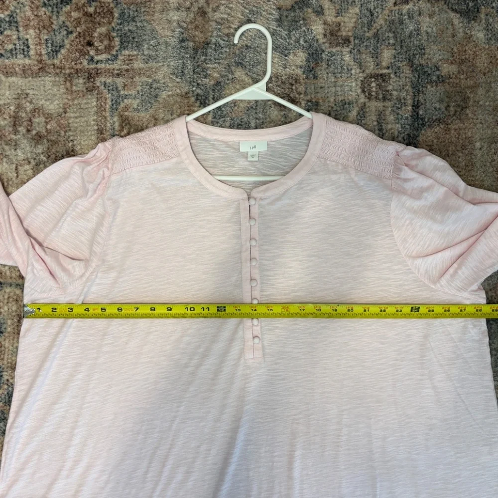 J. Jill Women's Plus Smocked Cotton Popover Henley Tunic Shirt Top 4X Pink - Picture 8 of 11